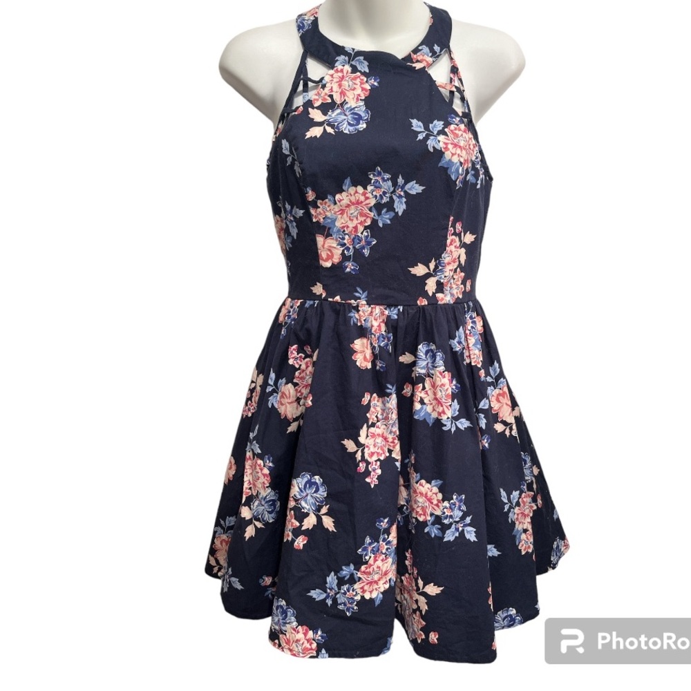 Charlotte Russe Navy floral skater dress size S